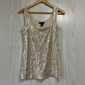 White Black House Market Gold Sequin Tank Top Size S NWOT